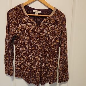 Vintage America Purple and Gold Floral Blouse